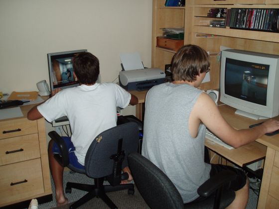 Justin and Mac gaming
Justin and Mac playing Counter-Strike Source at Jon's 16th birthday party
