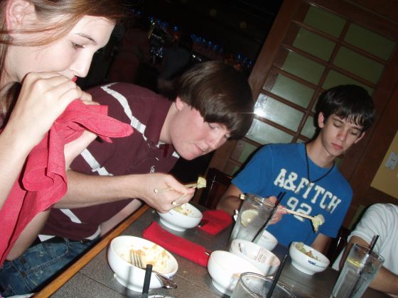 Eating
Braden, Brittany, and David finishing their meals at Kobe's
