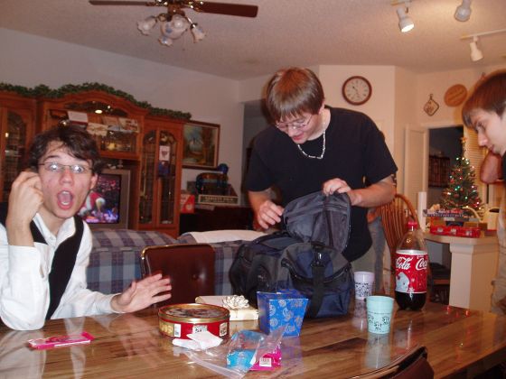 Our stashes
We decided to divy up our food stashes all around the table
