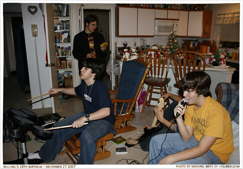 Bringing back the band
James, Jon, and Marsh playing though Rock Band in a rather joking manner
