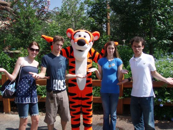 Where's Pooh?
We waited for 20 minutes to get the picture and they stopped for a break right as we got there, Tigger came back quick but had no idea where the other guy went
