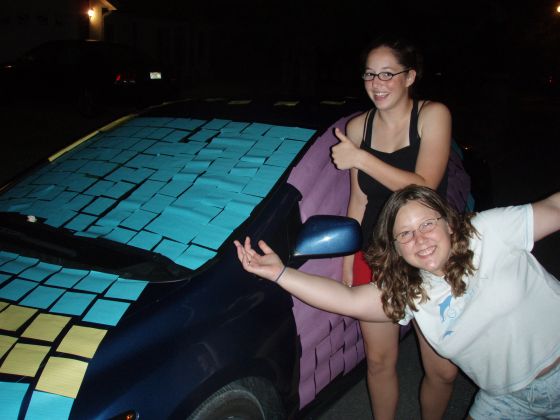 Rebekah's stickynoted Civic 2
...and she came out and found us... we convinced her to let us finish; (and tried to get her to help) she was a good sport

