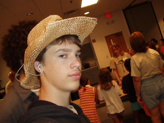 Giddy up
Me in the art room at FBC Orlando during VBS wearing Jayce's hat with my MP3 player hidden in the brim
