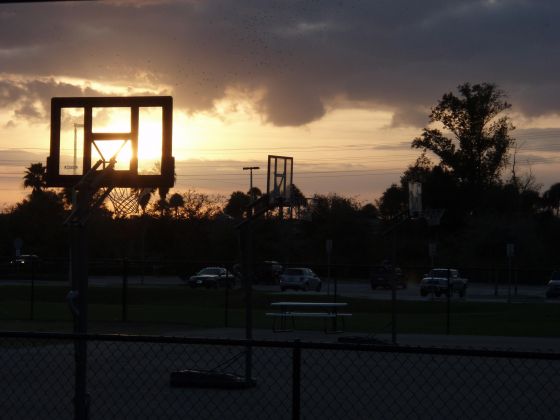 Basketball at sunset
