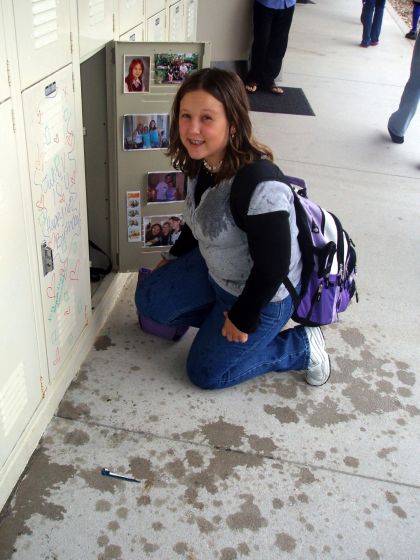 Brittany P wet
Brittany soaked at her locker, probably by Nathan I believe
