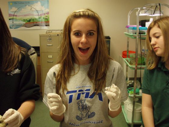 Bri with knives again?!
Bri ready to dissect a heart during Anatomy
