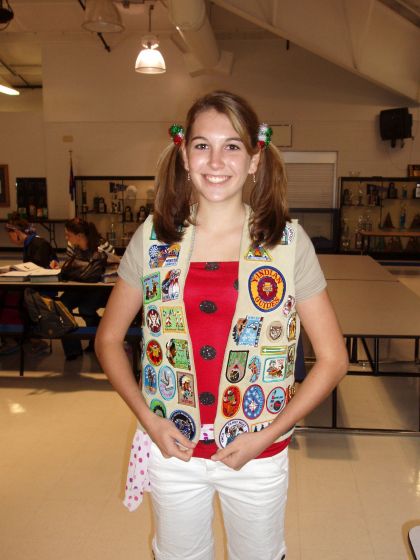 Indian Guide Brittany
Brittany wearing my Arapahoe vest from Indian Guides on Wild and Crazy day during spirit week
