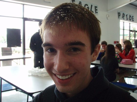 Daniel snowed on
Daniel with some of his fake snow during lunch

