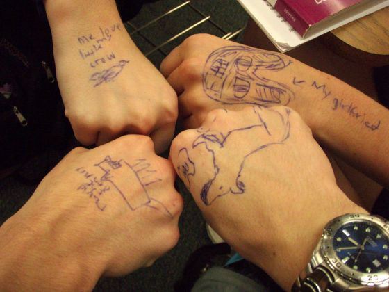 Friendly fists
Me, Brittany, Nikki, and David's fist drawings during speech
