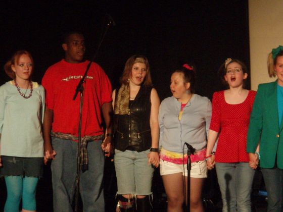 80's Ally and Brittany
Ally and Brittany P singing on stage during the Friends Forever play

