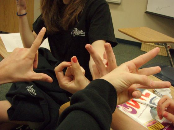 Love
David, Nikki, Brittany and I do the FF5 "love" sign during Speech class
