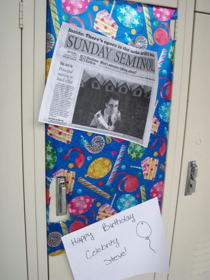 Stevie's birthday locker
Stevie's decorated locker on his birthday, courtesy of Brittany and me :) CELEBRITY STEVE!
