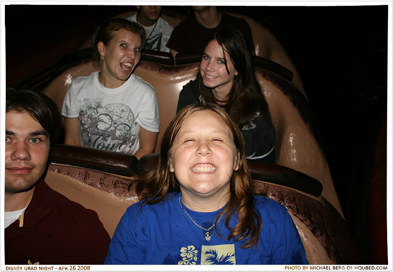 Enjoying the ride
Brittany P and Ally smile while on splash mountain before the ride started
