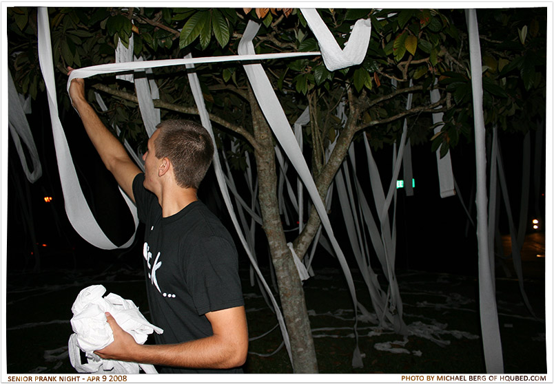 Brett cleaning up
Brett taking down some toilet paper from Kyle's trees
