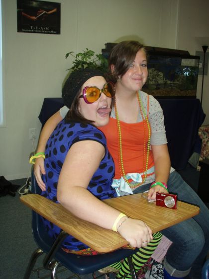 Amanda and Julia wcrazy
Amanda and Julia dressed up during 1st period bible for Wild and Crazy day during spirit week
