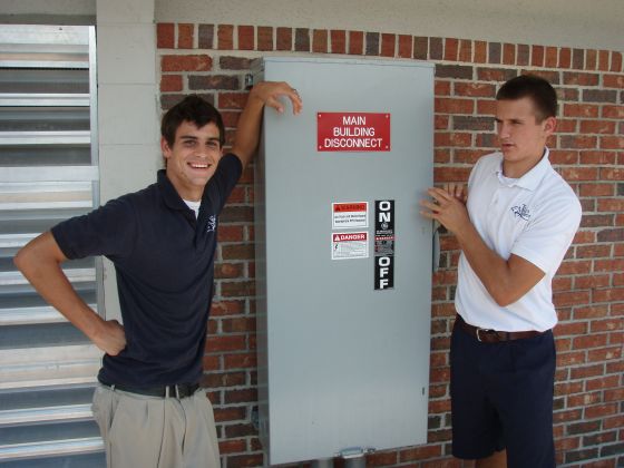 Feeling disconnected
Evan and Brett next to the main building disconnect; I wonder daily what flipping it would do?
