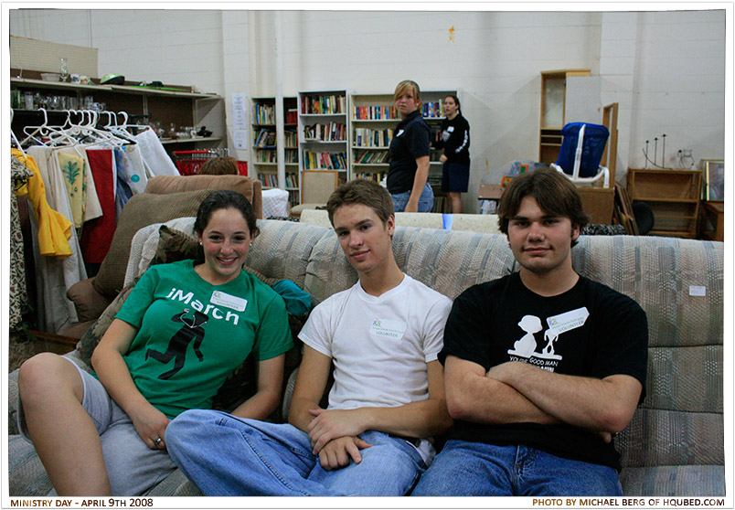 Congregators
Me, Rebekah and Tom "congregating" at the couch in the back area of the thrift shop of the Greater Orlando Food Bank
