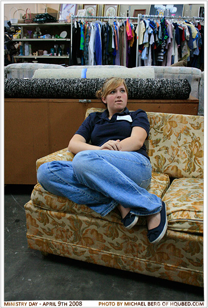 Michelle resting
Michelle talking to Kristin a few minutes before the angry lady came and yelled at us at the Greater Orlando Food Bank
