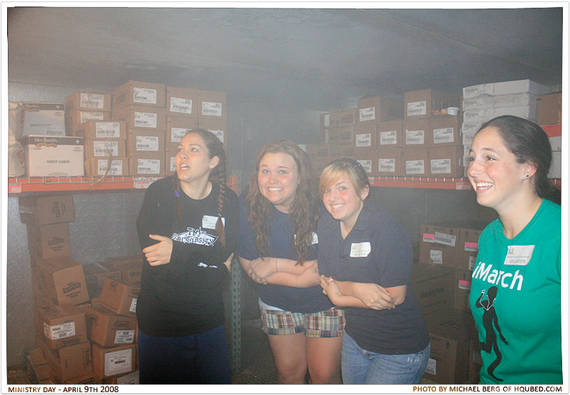 -10 degrees
Alli, Kristin, Michelle, Rebekah, and I were standing in the freezer trying to cool off when we actually did start freezing at the Greater Orlando Food Bank
