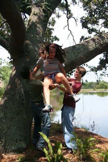 Jump already! 2
Lorin finally makes the leap of faith from the yearbook group photo tree
