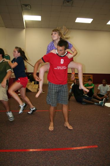Brett and Kelsey
Kelsey jumping on Brett's back during the knight-mount game at retreat
