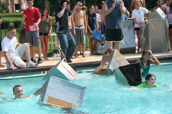 Square boat races
The square shaped boats race off the line at retreat; each of them flipped over
