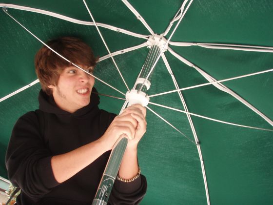 Marsh umbrella
Marsh trying to take down the umbrella outside of the cafeteria
