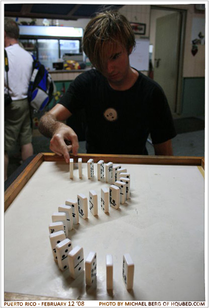 Adrian plays dominos
Adrian keeping busy while waiting to go to the bay at Tommy's Place
