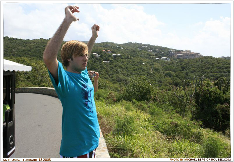 Morning stretch
Adrian stretching at a scenic stop during the bus tour of St. Thomas
