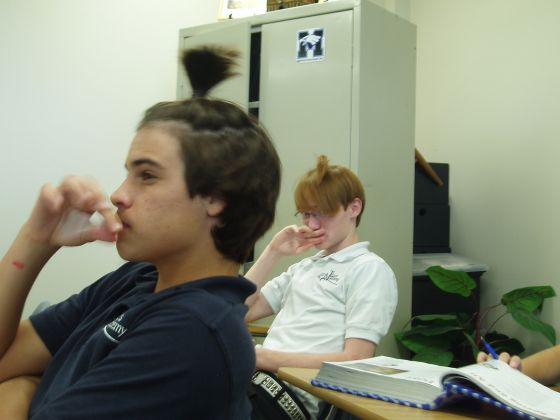 Poofy hair
Evan and Sean with poofy hair during english class
