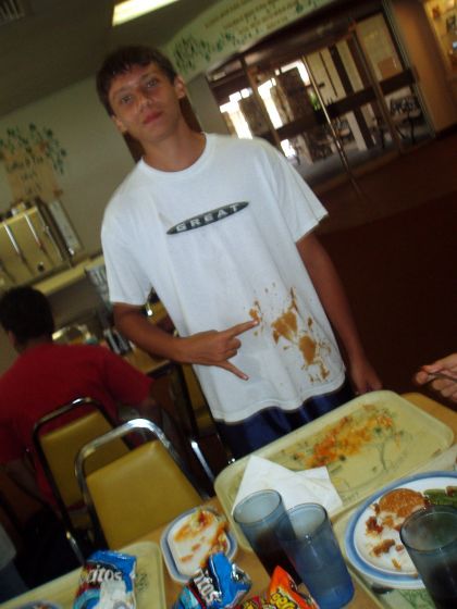 Staind
Justin spilled his plate on his shirt during retreat lunch
