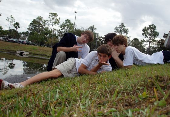 The pond
Me, Brooks, James, and Mac on our Latin scavenger hunt, object 14
