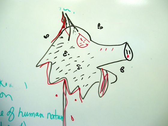 Lord of the Flies
Marsh drew this slaughtered pig on Miss Thomas' board
