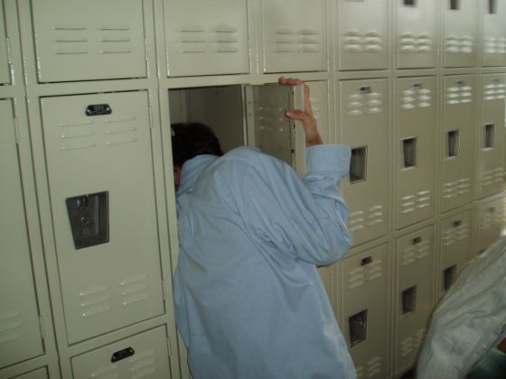 Stevie hiding locker
Stevie hiding from the photo barrage before retreat
