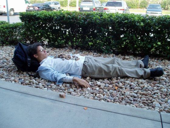 Sleeping on rocks
Stevie sleeps on the comfortable rocks and begins burying himself with them after school
