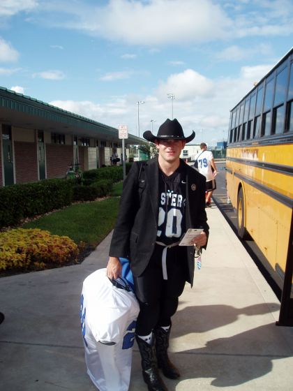 Texas bus
Andrew by the bus before a game
