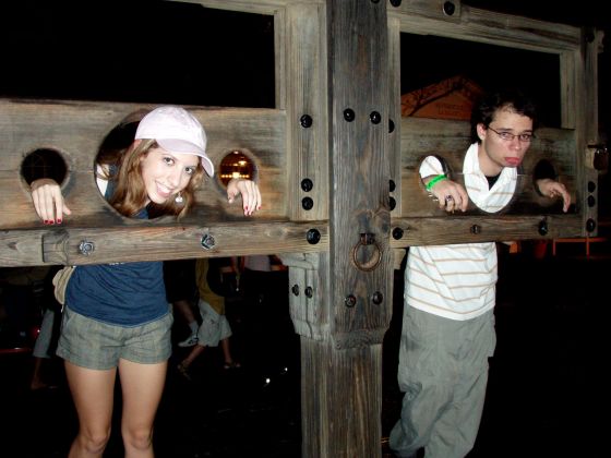 Stockholders?
Brittany R and Stevie in the stocks; one of whom seems a little too gleeful?
