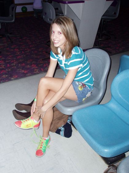 Brittany R bowling
Brittany putting her bowling shoes on the night she, Chris, and I went to Oviedo Bowl
