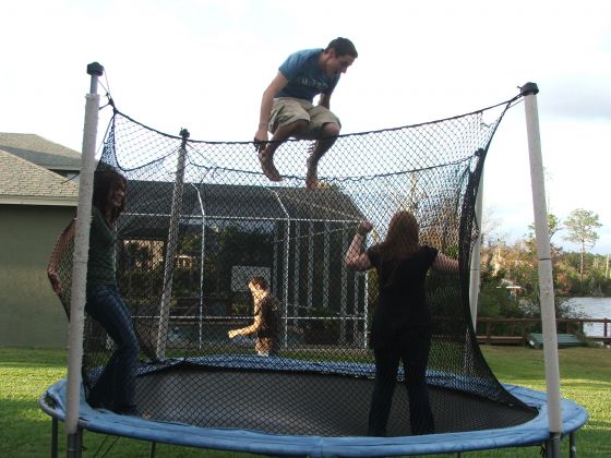 Kyle bounces
Kyle Cominski bounces high on a trampoline at the Junior class Christmas party
