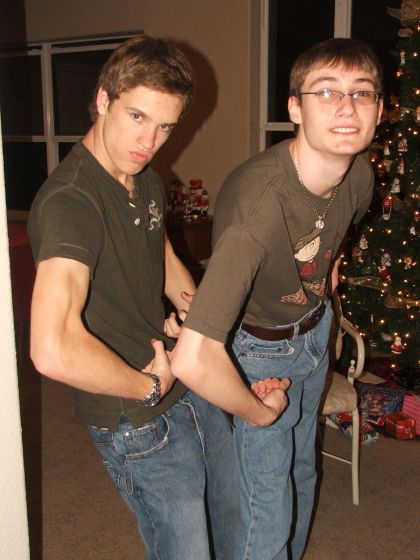Muscled men
Sean and I pose for a strong armed picture at the Junior class Christmas party, again, I have a very wierd face
