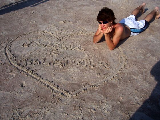 Beach heart
Me next to the "Loserface & Hallister" heart I drew in the sand
