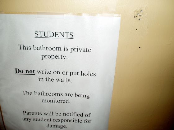 No holes
A sign in the Huntington bathroom that was obviously ignored
