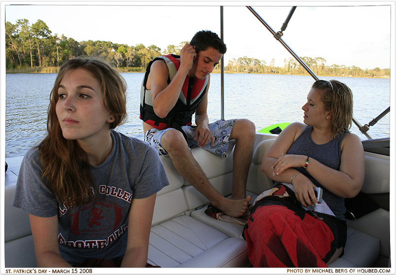 When's the next ride?
Brittany, Kyle, and Emily waiting for Mr. Stiegel to start up the boat for Kyle's turn on the tube
