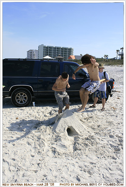Castle destruction
Craig and Jayce jump on the sand-pyramid that we made
