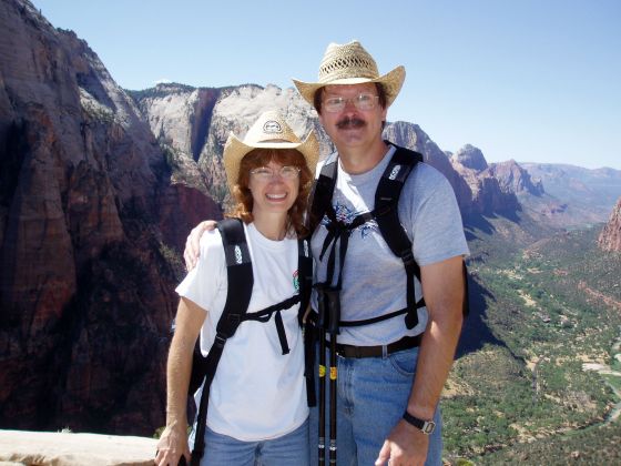 Parents on Zion canyon mountain
My parents went on a morning hike in Zion canyon; tired, my sister and I walked to a gas station and bought $20 worth of food!
