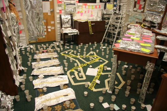 Mrs. Tome's destroyed office 3
A further back shot of the office prank
