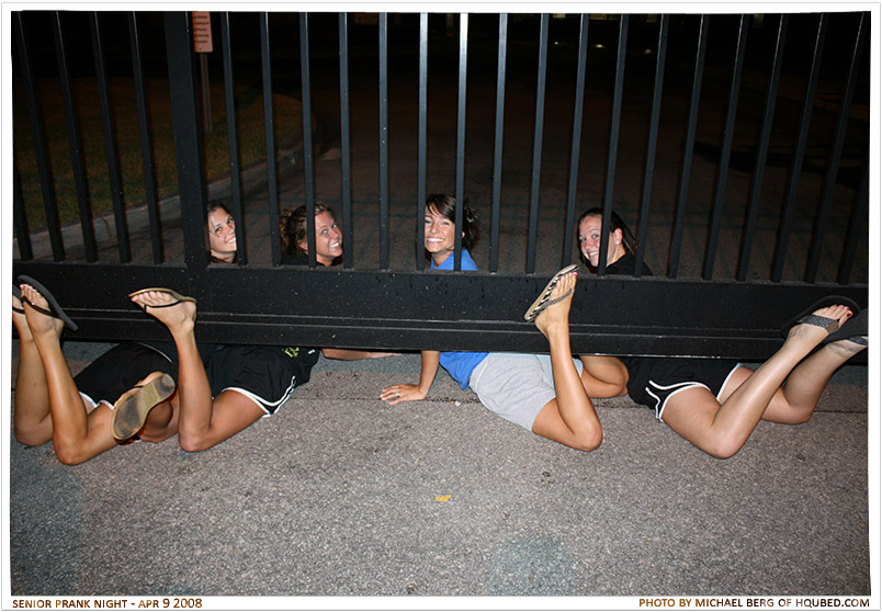 The gate was innefective
Courtney, Michaela, Ashlyn, and Julia crawled their way under the front gate of the school with ease
