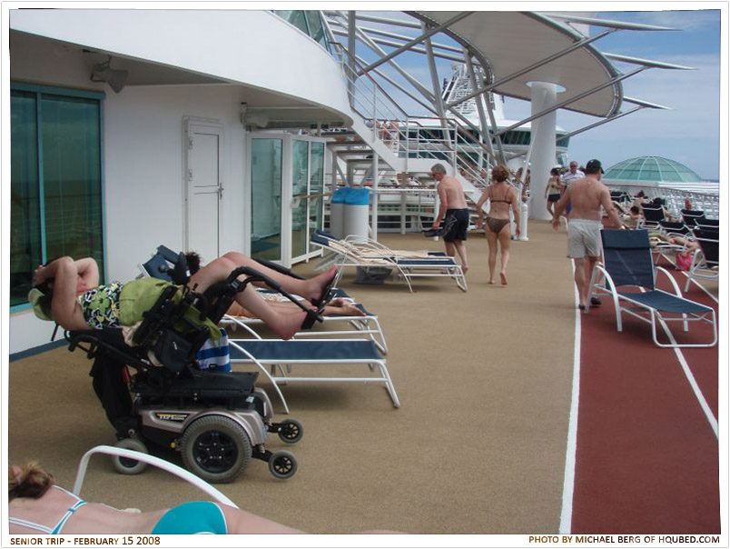 Wheelchair tanning
Brittany and I were tanning at the front of deck 12 and we saw this lady doing the same
